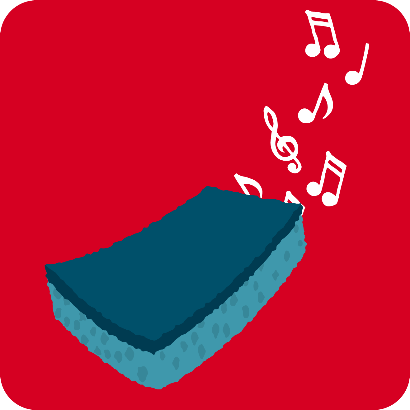 Illustrerad städsvamp och musiktoner.